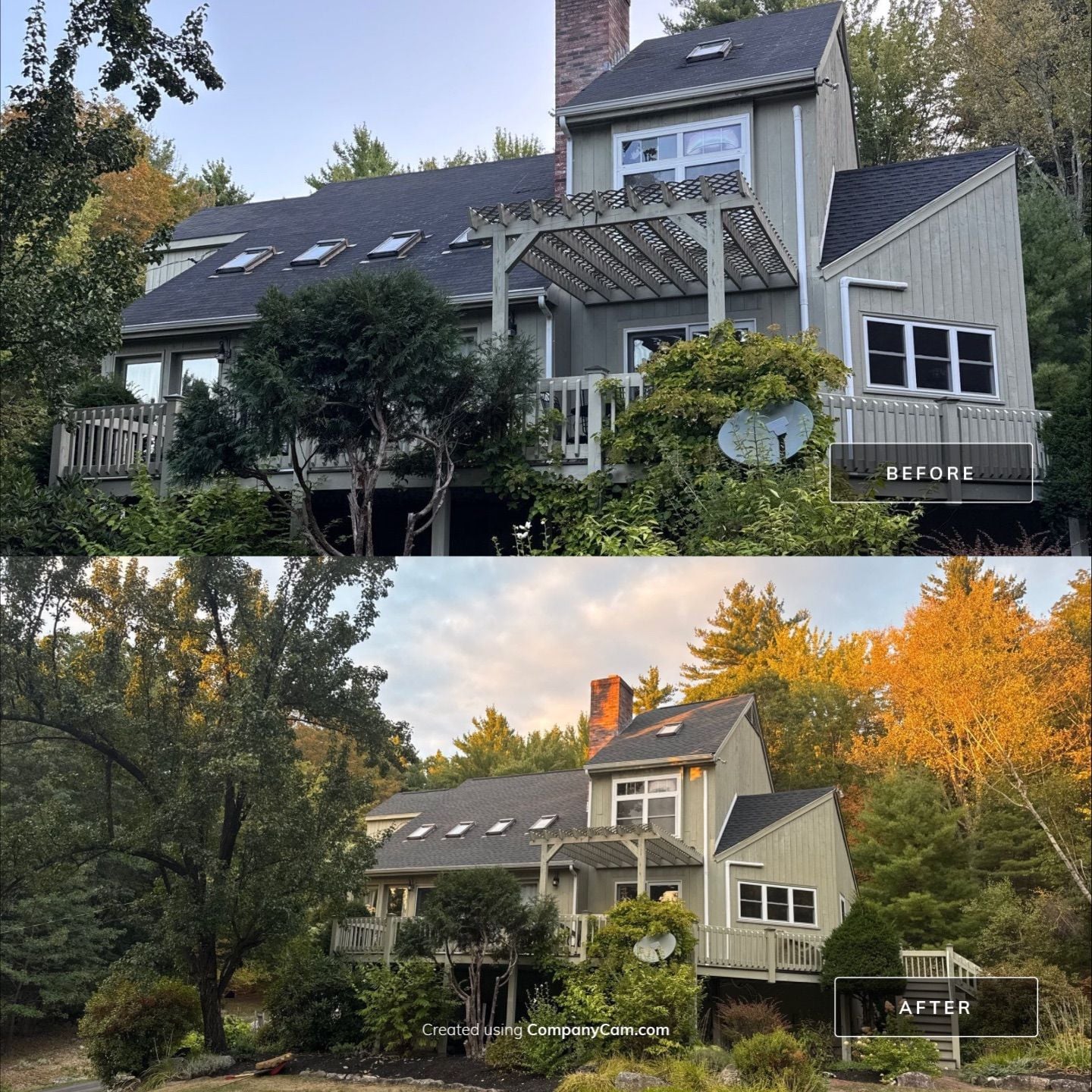 Compass Exteriors roof replacement before and after — 115 Normand Rd