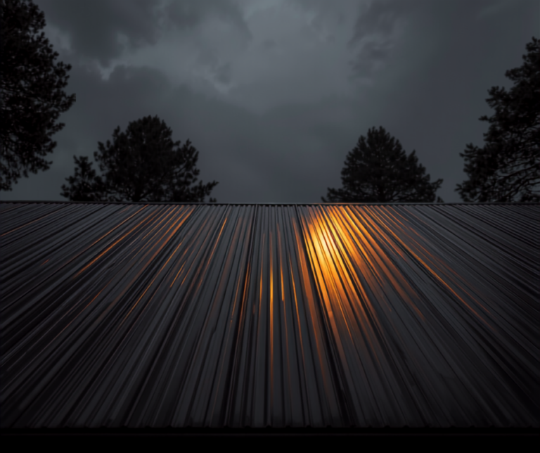 New England colonial home with a charcoal standing seam metal roof