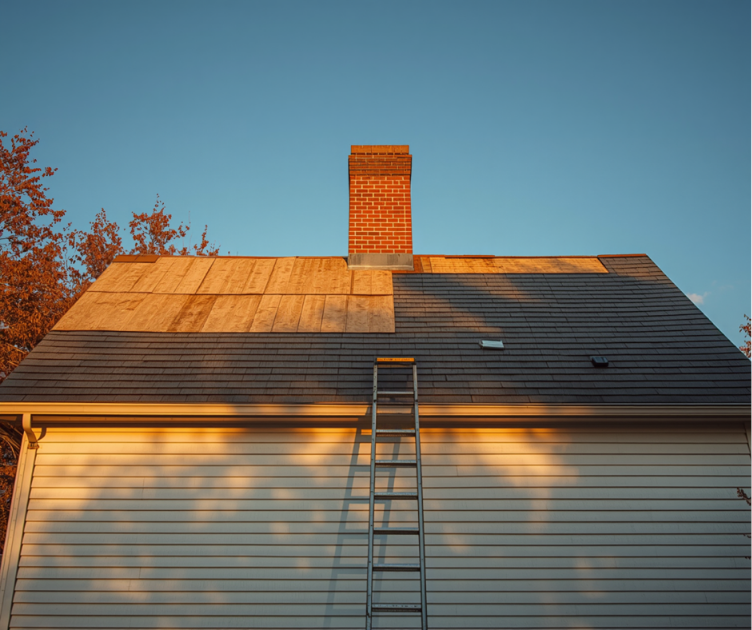 Original board sheathing exposed during a roof tear-off on a 100-year-old Seacoast NH home
