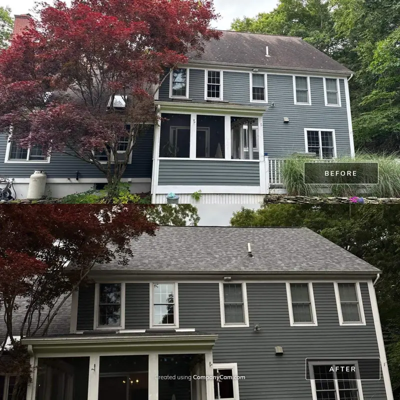 Slatestone Reroof, Five Skylights Near the Town Forest — Newfields, NH — completed by Compass Exteriors in Newfields