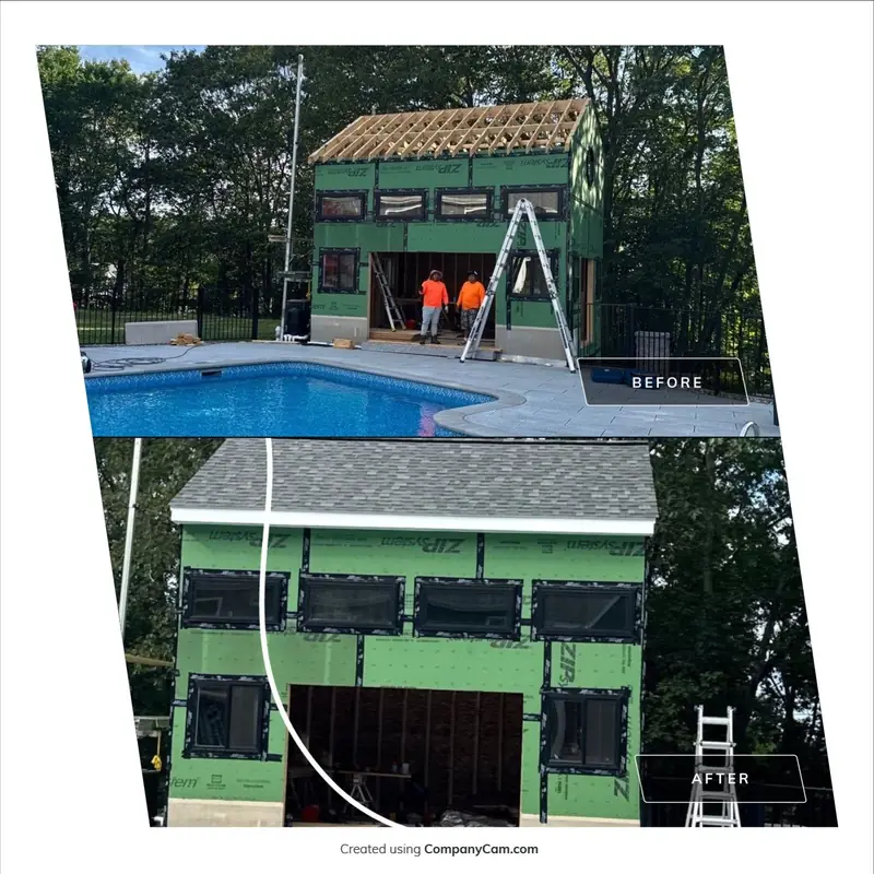 Poolhouse Roof, Soffit Framing & Windows Refit — Windham, NH — completed by Compass Exteriors in Windham